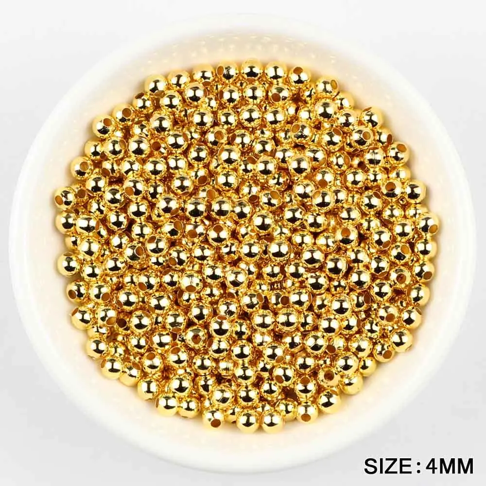 Gold plated YHBZRET цвета: золотистый, серебристый металлические бусины распорка 2/3/4/5/6/8 мм круглый свободные железные шарики для изготовления ювелирных изделий браслет Цепочки и ожерелья DIY Аксессуары - Color: Gold plated
