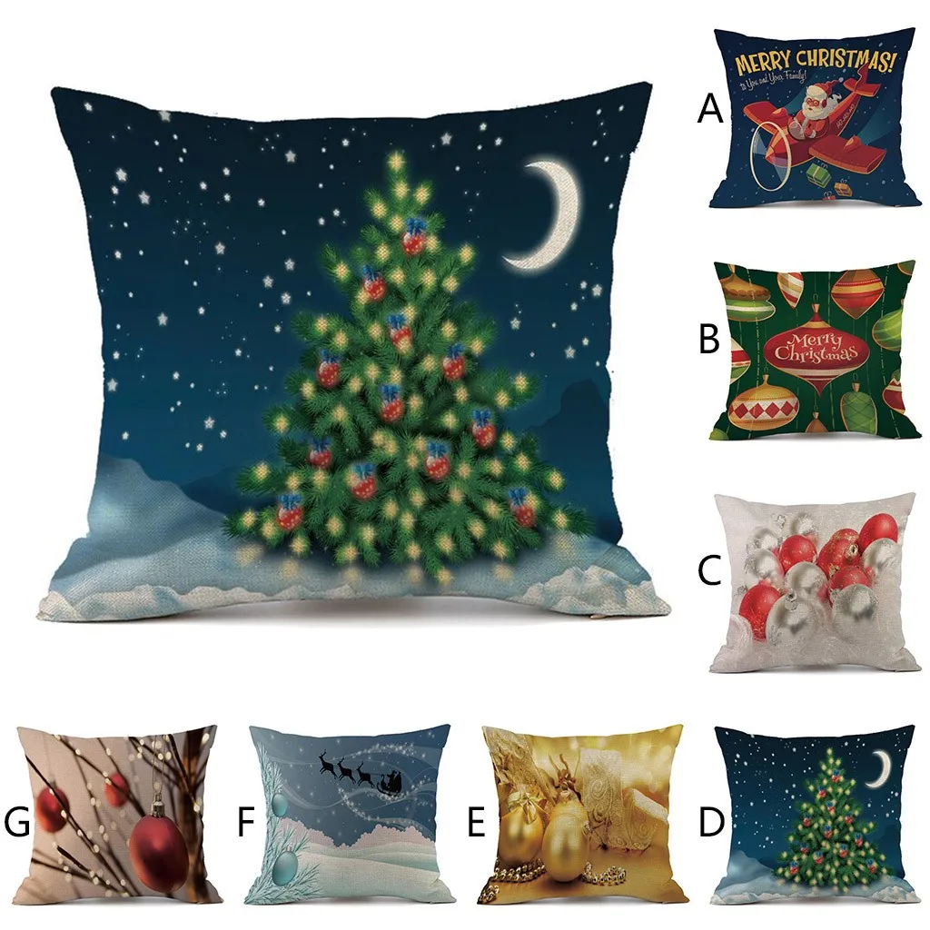 Милый чехол для подушки с изображением рождественской елки шара Санты льняной