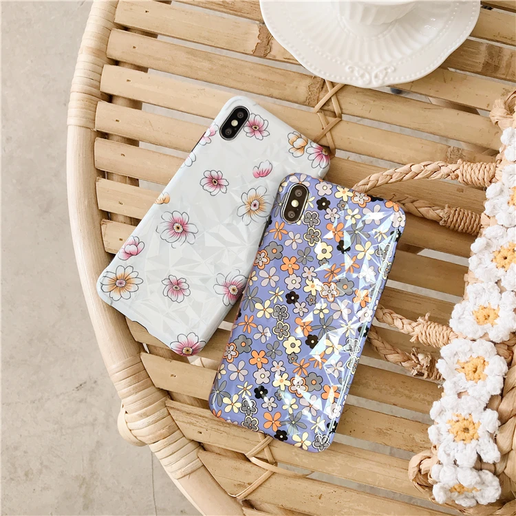 Lovely Candy Color Flowers Diamond texture Cases For iphone X XS Max XR 6 6S 7 8 Plus Soft IMD Smooth Girl Style Back Cover | Мобильные