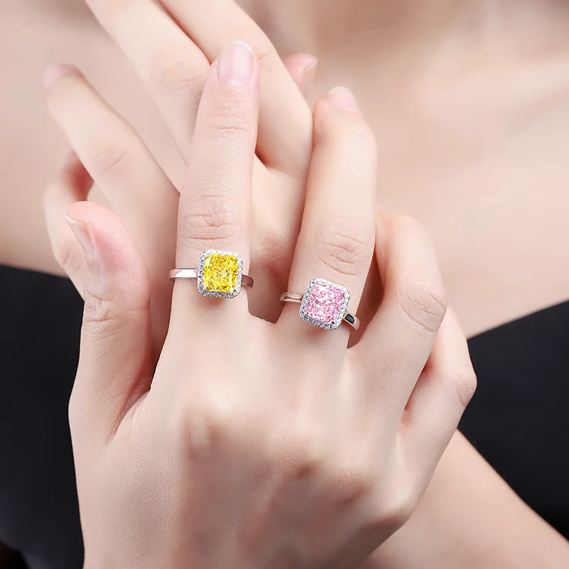 Wholesale Fashion 3.0ct Simulated Pink Yellow Diamond 925 Silver Jewelry Ring Of Radiant Cutting