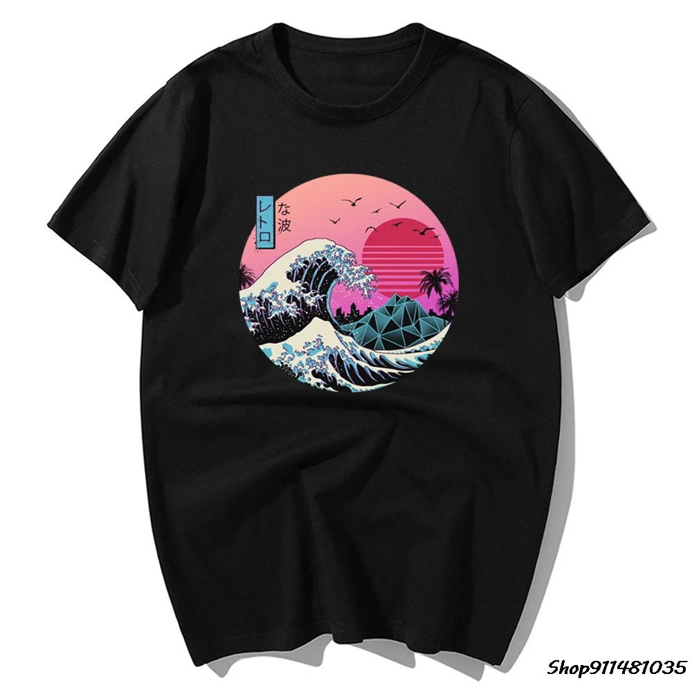 Футболка мужская в стиле ретро с волнистыми японскими аниме хлопковая тенниска