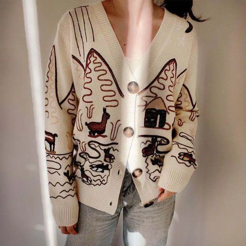 

Best-selling Imitation Goods ~ Full Cashmere Wool Cardigan Italy Industrial Embroidery Childlike Sweater V-neck Sleeveless Vest