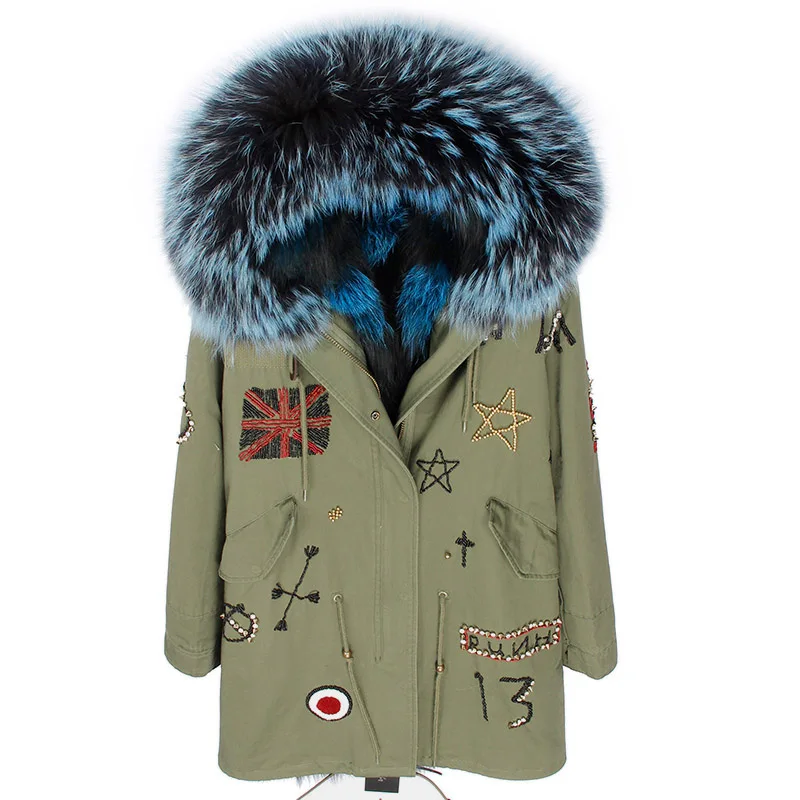 2022 new fox fur liner pie overcoming women's mid-length embroidered raccoon fur collar coat winter coat Women's jacket enlarge
