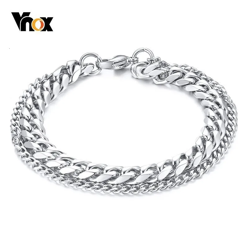 Vnox стильный двойной Снаряженная кубинская цепь браслеты для мужчин из