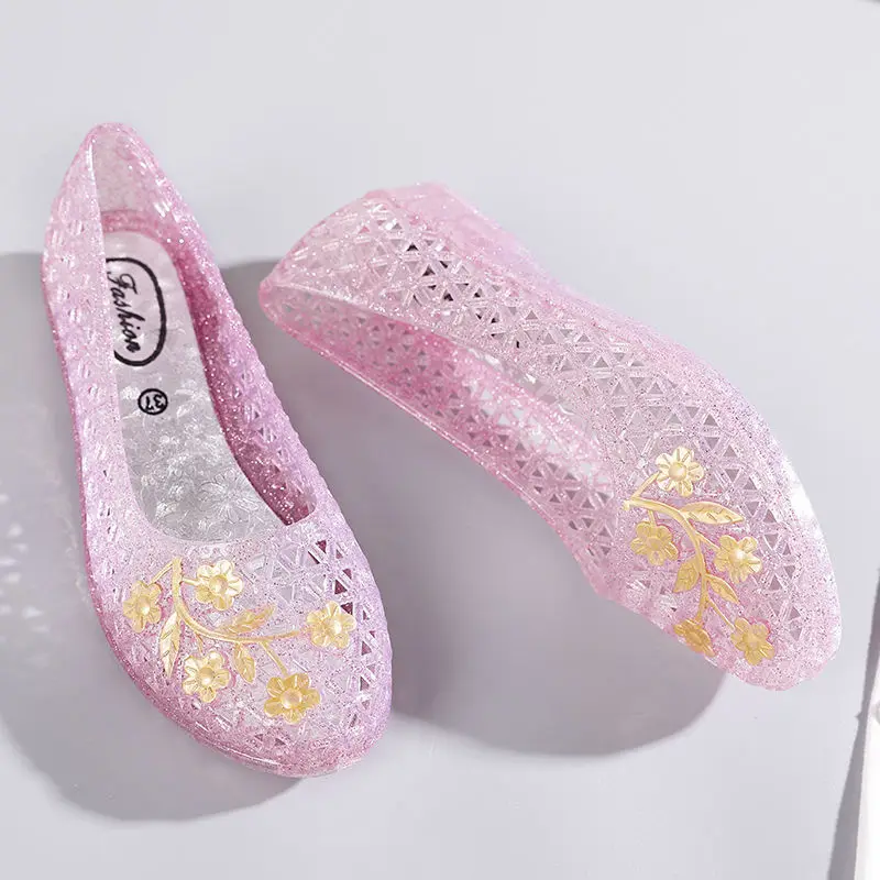 

Yellow flower pink slides women's transparent sandals beach shoes female casual loafers cheap outside shoe