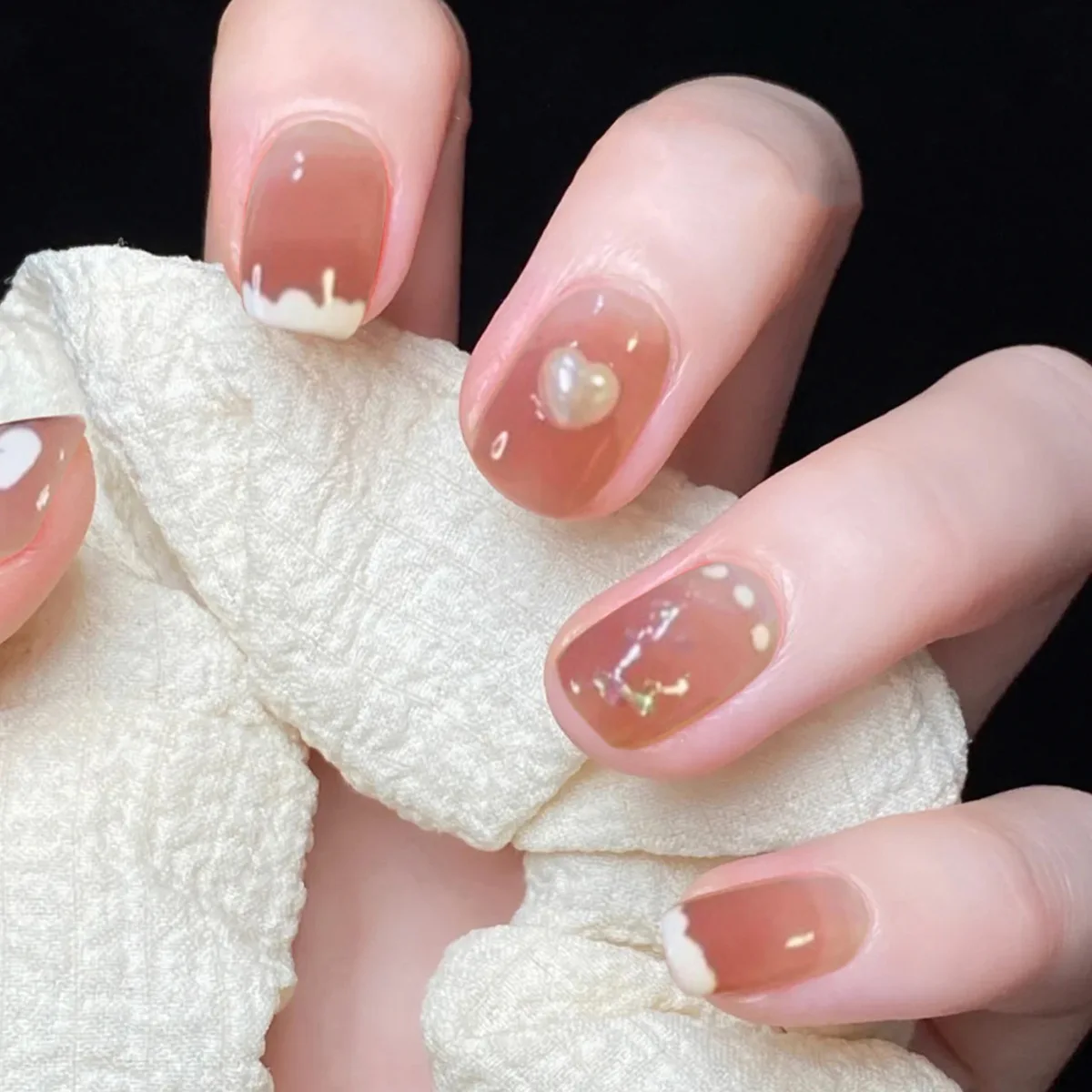

Fake Nails Nude Powder Peach Heart Gold Powder Full Cover Fake Nails DIY Glue Press On Nails Nail Supplies For Professionals