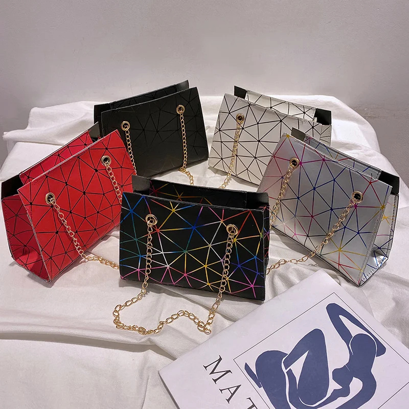 

Lattice Pattern Colorful Mobile Phone Bag Women's Fashion Trend One Shoulder Slanting Cross Bag Chain Small Square Bag Bags-bags