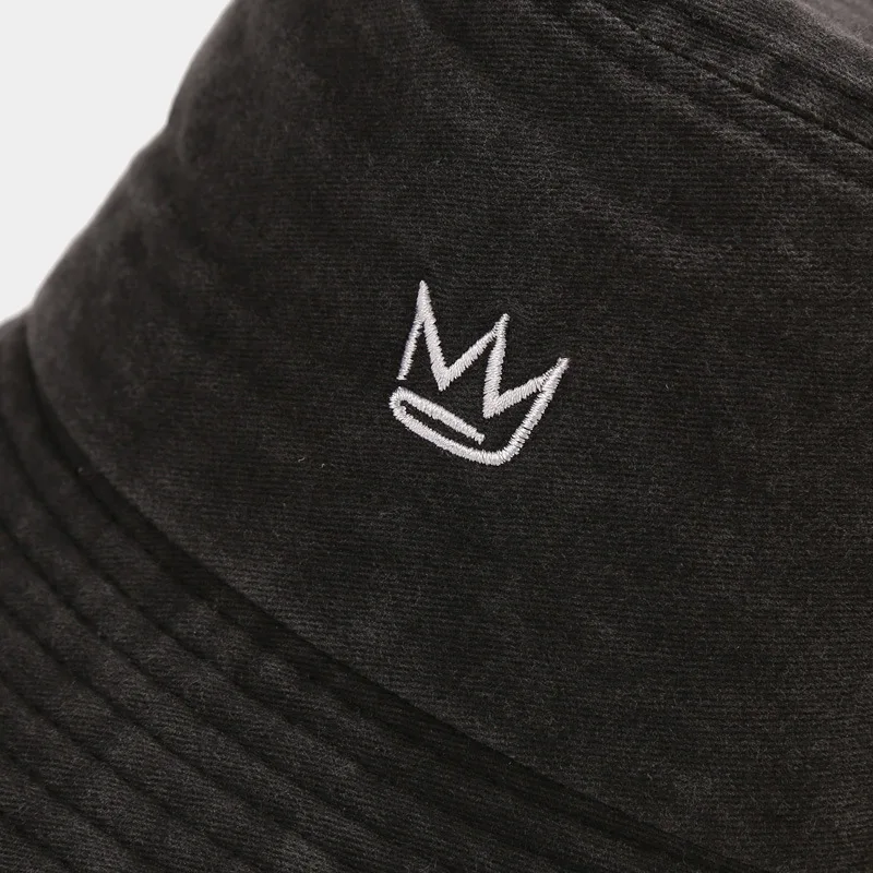 

2021 New Crown Embroidery Bucket Hat Men Women Washed Cotton Retro Fisherman Hat Summer Outdoor Panama Travel Leisure Sun Hat