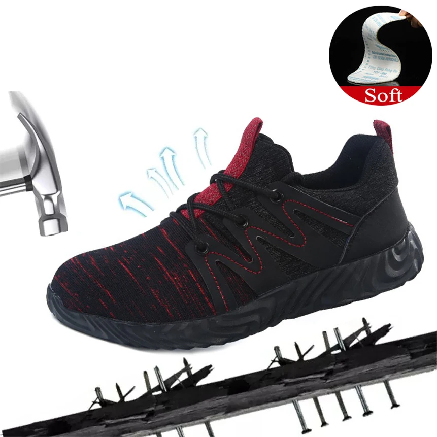 Бордюр дышащая Летающая тканая поверхность защитная обувь Мужская Большой