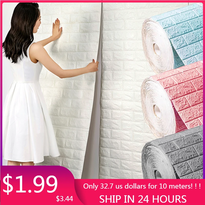 

Самоклеящиеся обои для домашнего декора, 10 м, клейкая 3D настенная панель, наклейки для гостиной, кухни, кирпича, обои для детской комнаты