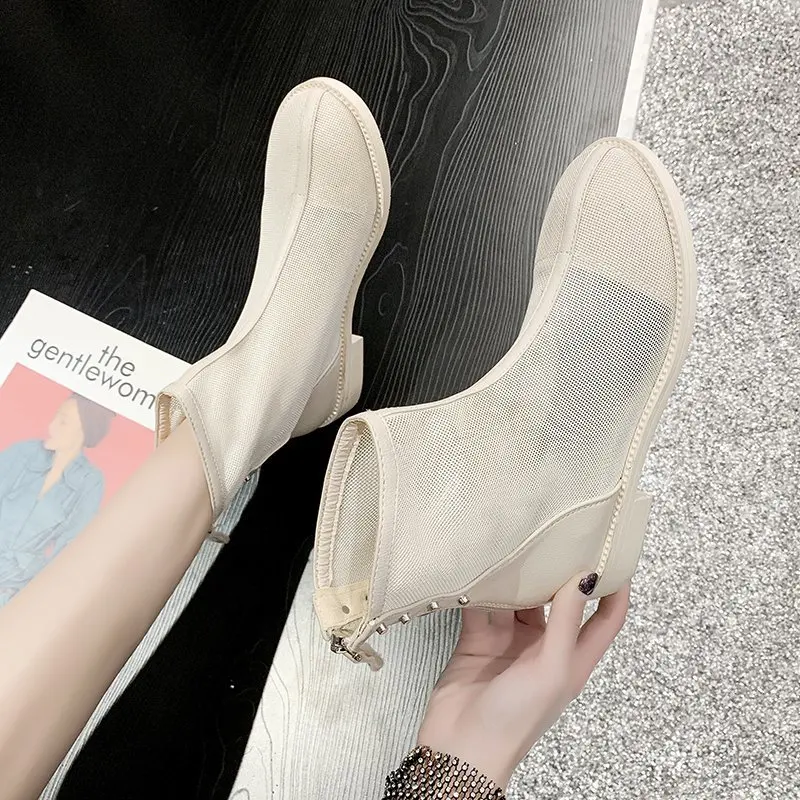 

Martin Boots Spring Thin Women's Single Boots Hollow Breathable Mesh Boots Flat Bottom Wild Ins Sandals Summer Boots