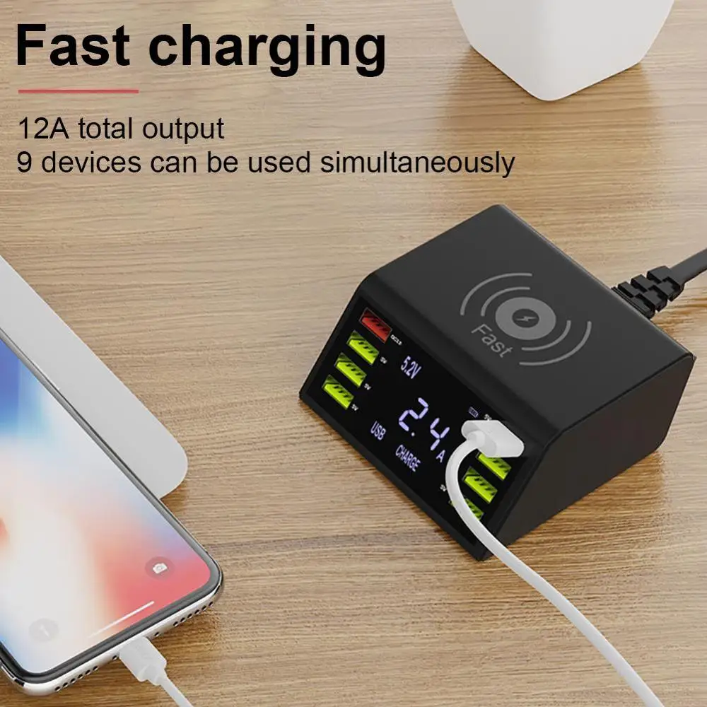 8 портов USB зарядное устройство 60 Вт Портативная Настольная умная зарядная