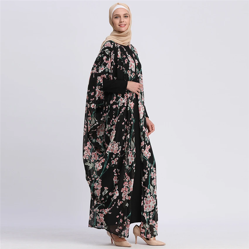 Женский исламский мусульманский кардиган 5 цветов цветочный принт Caftan турецкий