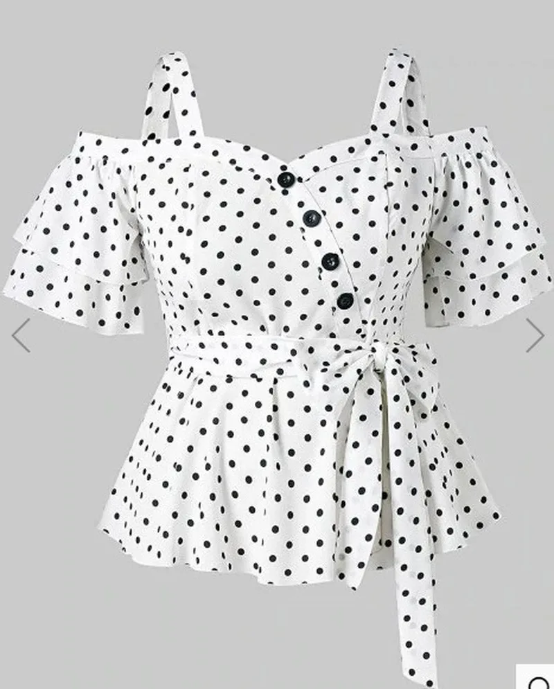 

Women Blouses 2020 Fashion Plus Size Tops Off Shoulder Polka Dot Summer Casual Ladies Tops Butterfly Sleeve Sexy Women Shirt