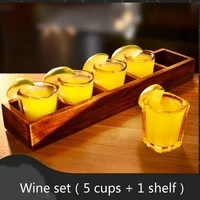 60ml square shot glass bar set vodka cocktail shochu wine set imitation wood wine shelf 5pcs wine glass cup bar drinkware