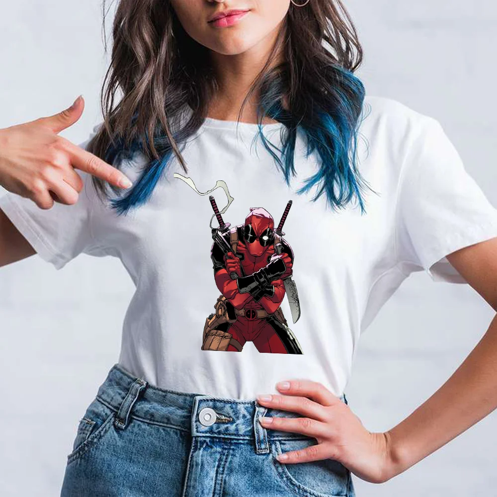

Deadpool Funny Cartoon Graphic T-shirts Women Kawaii Anime T Shirt Cute Streetwear Tops Lady Casual White Tshirt 90s Tee Female