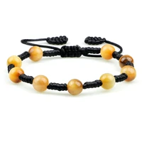 women natural yellow tiger eye stone beaded bracelets handmade stretch braided knot adjustable bracelet for men new yoga jewelry