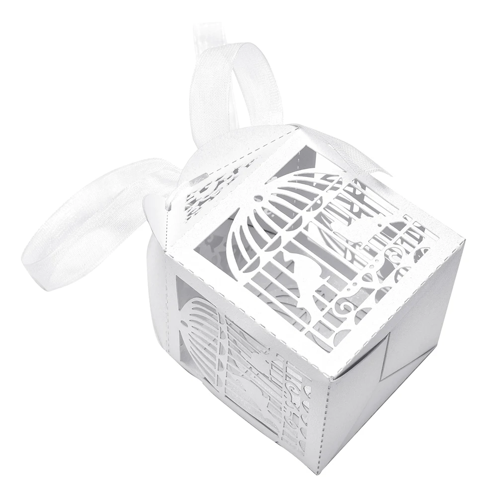 

10pcs Candy Chocolate Gift Box Birdcage Lover Lace With Bowknot Laser Cut Paper Box For Wedding Birthday Party Favor Wholesale