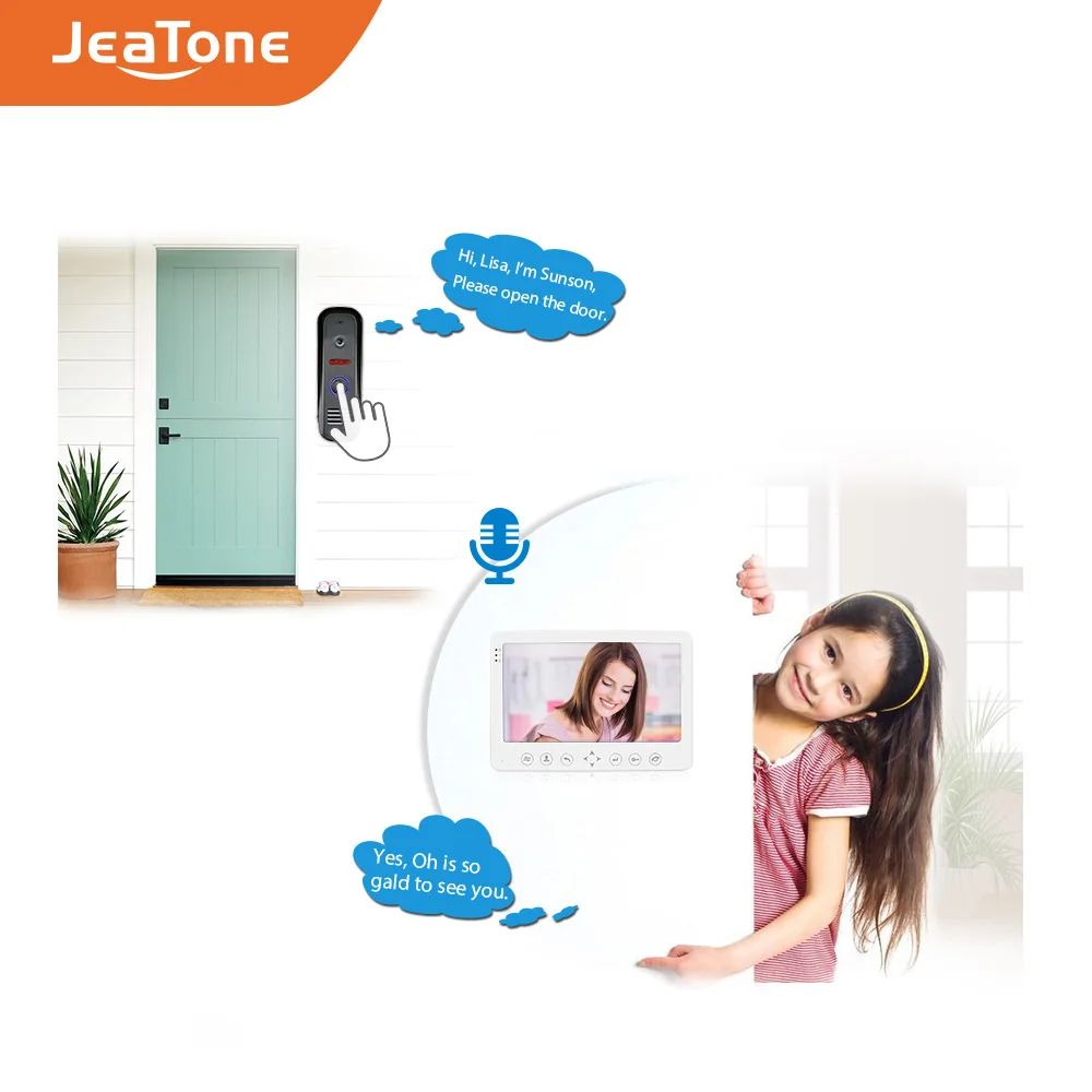 Видеодомофон JeaTone проводной 7 дюймов цветной домофон система дверного звонка ИК
