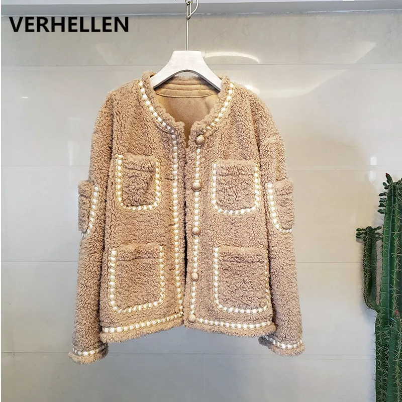 Женское пальто из овечьей шерсти VERHELLEN короткая Шуба с длинным рукавом в