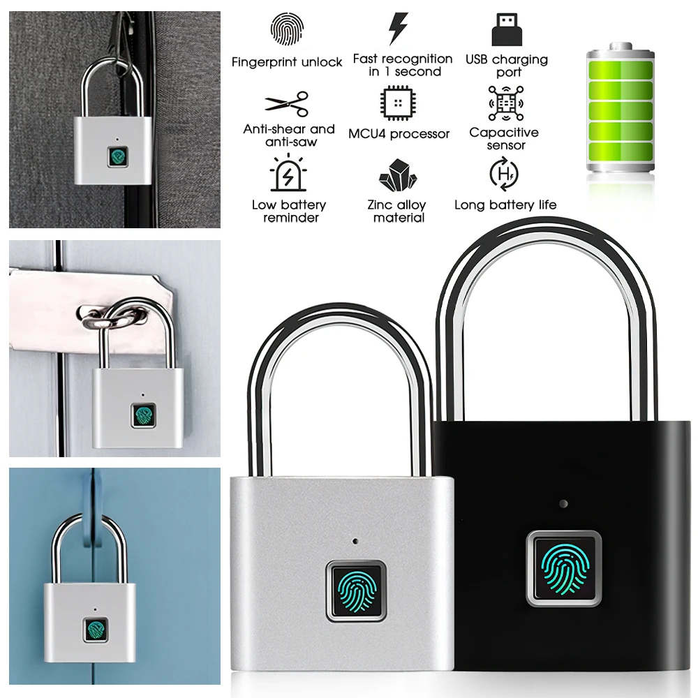 

Fingerprint Padlock Smart Padlock Small Keyless Lock Fingerprint Cabinet Lock Dormitory Anti-theft Lock USB Charging Door Locker