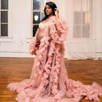 pink maternity gowns for photoshoot luxury ruffles tiered skirts long sleeve maternity dresses babyshower prom party wear