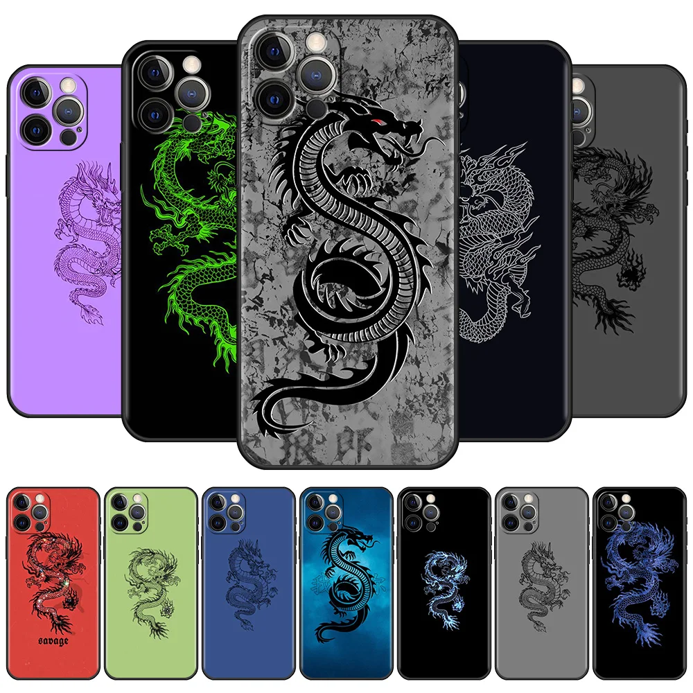 

Case For Apple iPhone 13 11 Pro Max 12 Mini XR 7 8 Plus SE 2020 X XS 6 6S 5 5S Black Soft Silicone Cover Dragon God Pattern Capa