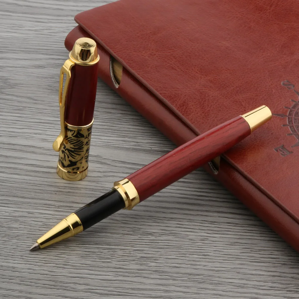 Рельефная шариковая ручка с цветочным рисунком красная деревянная Золотая