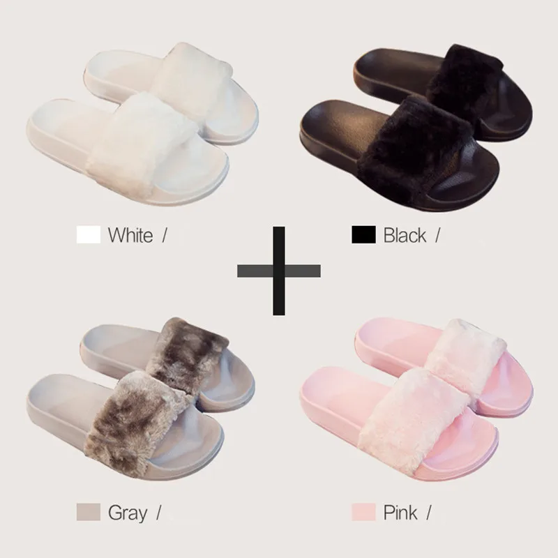 

Large Size 36-41 Hot Women Slippers Fashion Spring Summer Autumn Plush Slippers Women Faux Fur Slides Flip Flops Flat Shoes