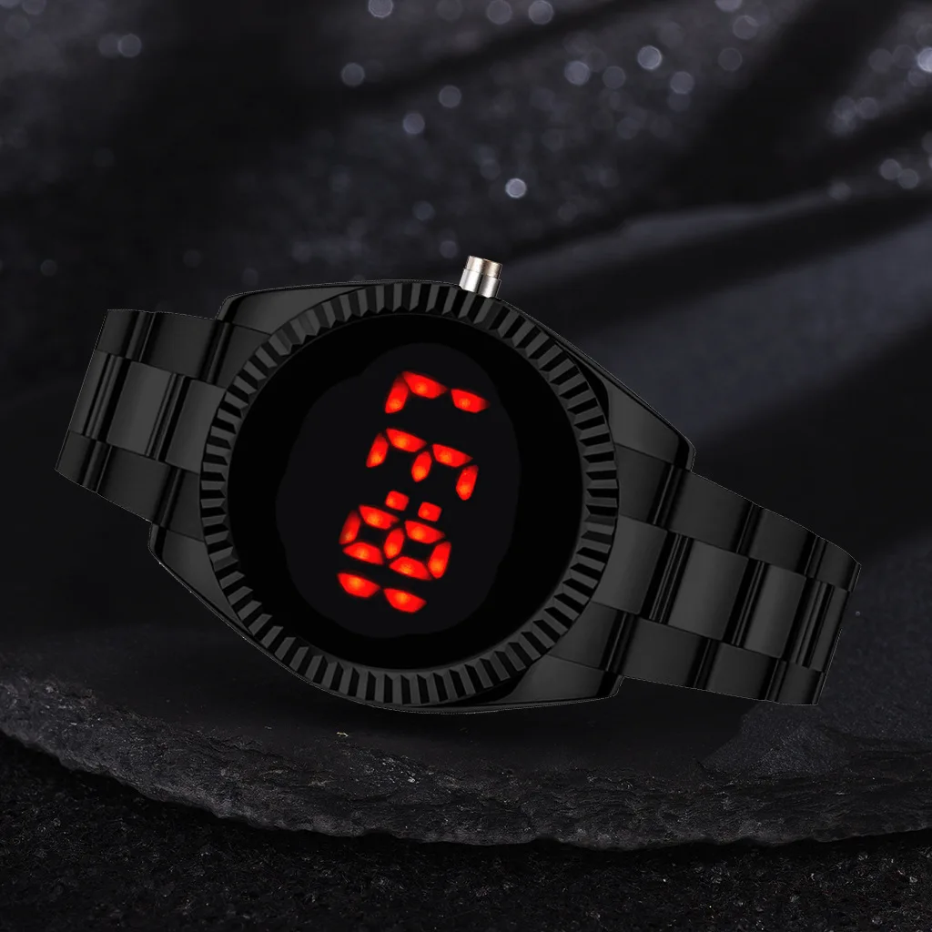 

LED men's steel band watch trendy temperament business room gold steel band men's watch touch screen men's quartz watch