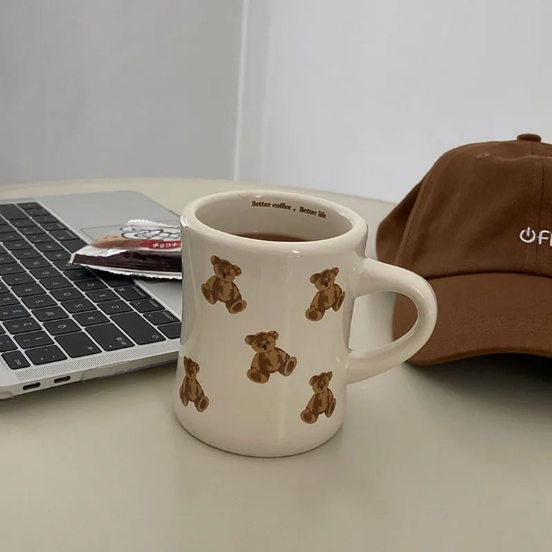 Cutelife Милая бежевая керамическая кофейная кружка с медведем кухонная для молока