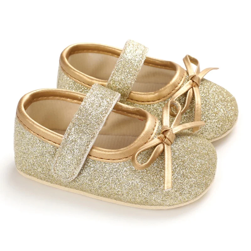 Mocasines de princesa para beb&eacute; y ni&ntilde;a, zapatos para reci&eacute;n nacido, con lazo bonito, zapatos de lentejuelas, suela suave de cuero Pu, primeros pasos-1