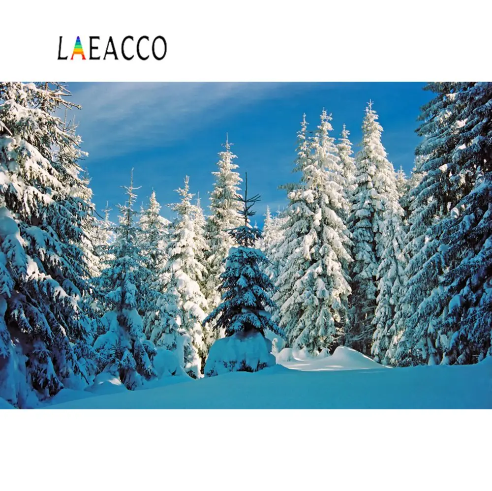 Laeacco Фото фоны зима Тяжелый снег сосна лес портрет Природный живописный