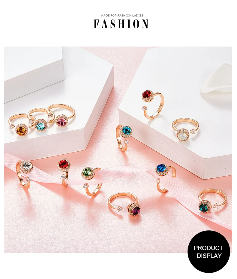 Cdyle, женское золотое кольцо, украшенное кристаллом Swarovski, 12 цветов, круглый камень, открытый палец, кольцо, ювелирные изделия, аксессуары