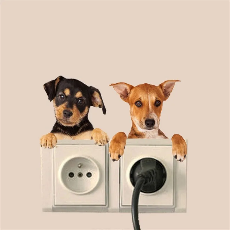 Милые животные Кошка Собака светильник переключатель наклейки для детей Съемный