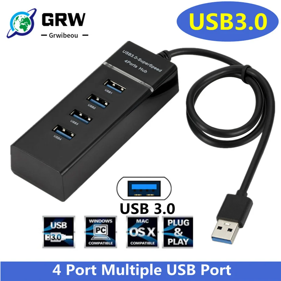 Высокоскоростной 4 портовый концентратор Grwibeou высокоскоростной USB 3 0