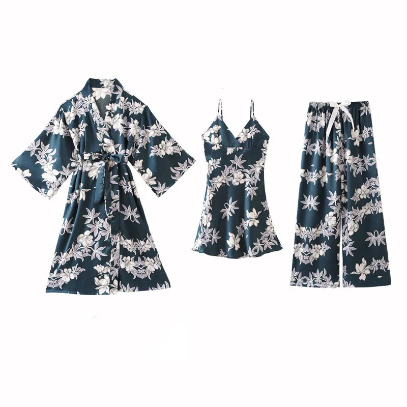 

3PCS Pajamas Set Sexy Strap Top&Long Pants Sleepwear Nightgown Lady Pyjamas Sleep Suit Casual Home Clothes Spring Nightwear