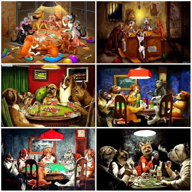 Собака играет в покер Забавный стиль настенное искусство холст фотография для