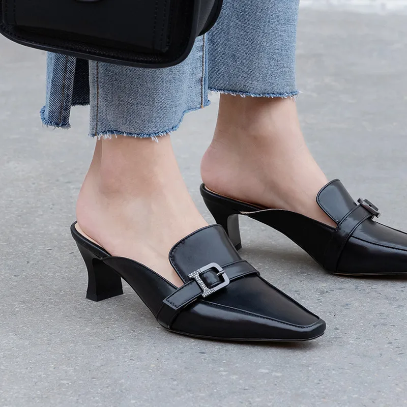 

FEDONAS Women Pumps Buckle With Diamond Cow Leather Casual Shoes Spring Summer Slip On Basic Shoes New Arrival Shoes Woman