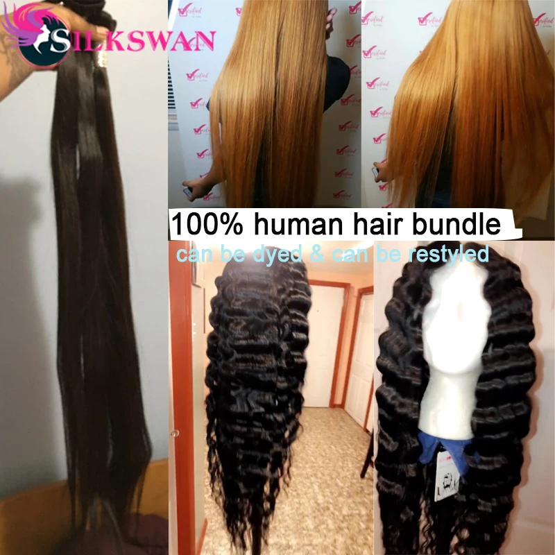

Silkswan Hair 5/10 pcs Bundles Brazilian Remy Hair Bundles Wholesale 28 30 32 34 36 38 40 Inches Bundles Human Hair Extensions