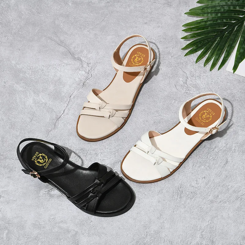 

ASUMER 2021 new arrive women sandals genuine leather shoes buckle simple casual shoes summer beach flat sandals female black