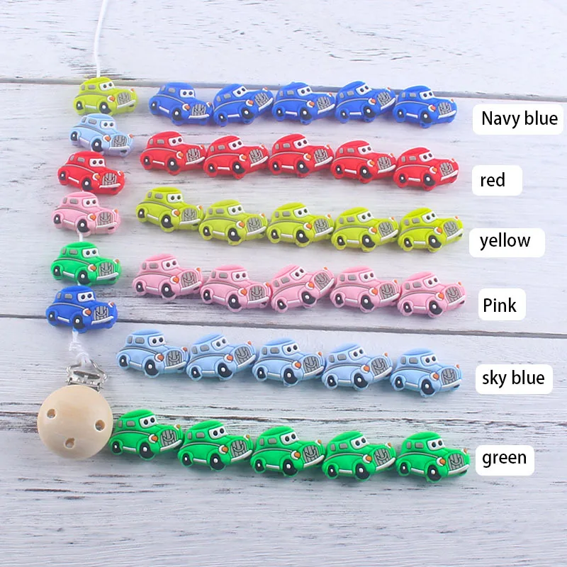 50Pcs Silicone Necklace Beads DIY Mini Car Teething Toys Baby Teether For Toddler Nipple Chain Babies Accessories Products