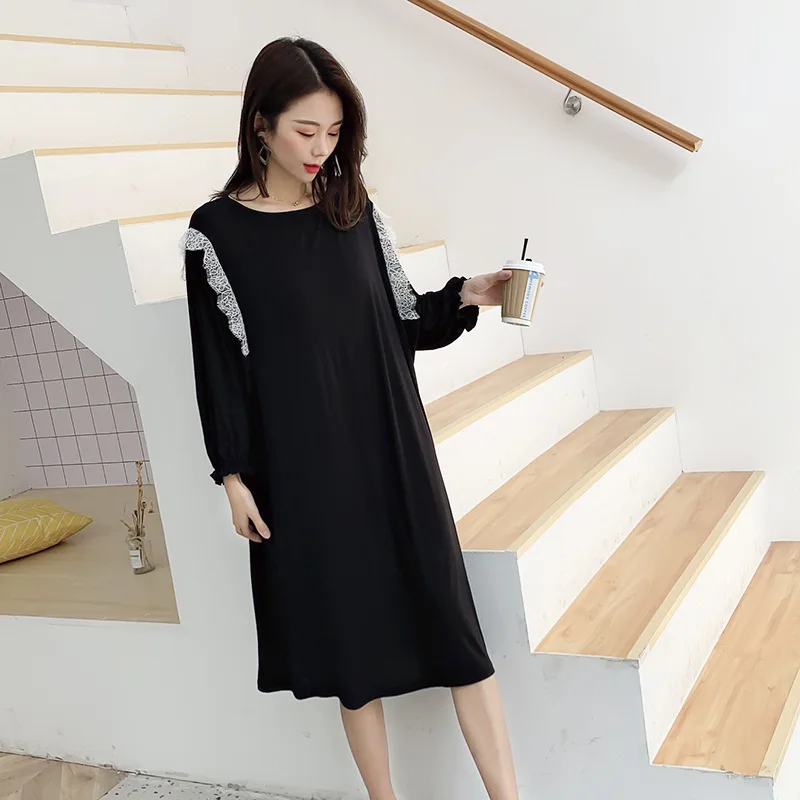 

Modal Cotton Nightdress Women Lace Round Neck Thin Home Wear XXXL Plus Size Loose Long Bat Sleeves Nightgown Spring and Summer