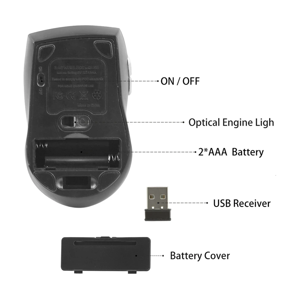 Беспроводная оптическая USB-мышь 2 4 ГГц 1600DPI | Компьютеры и офис