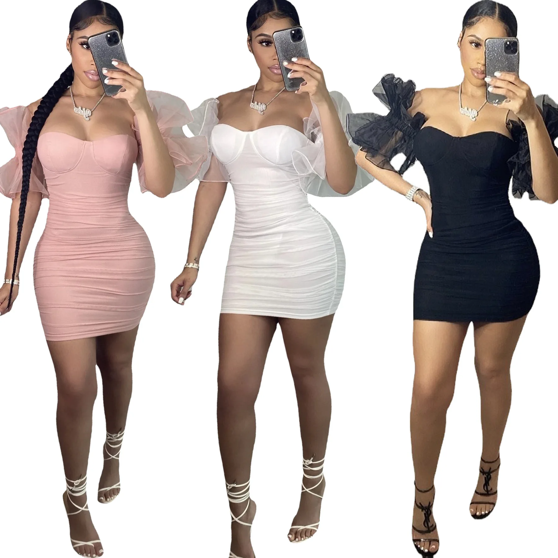 

2021 New European and American Women's Sexy Cute Irregular Sleeve Dress