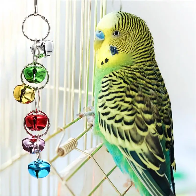 

2pcs Colorful Climbing Bell Toy Parrot Biting Toy Metal Bell Chain For Cage Squirrel Bell String Bird Ring Bell String