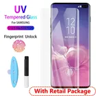 Защитное стекло для Samsung S20 Ultra S10 S9 Plus, изогнутое 3d-стекло с полным покрытием из жидкого клея, пленка для экрана Note10 Plus 9 с коробкой, 50 шт.лот