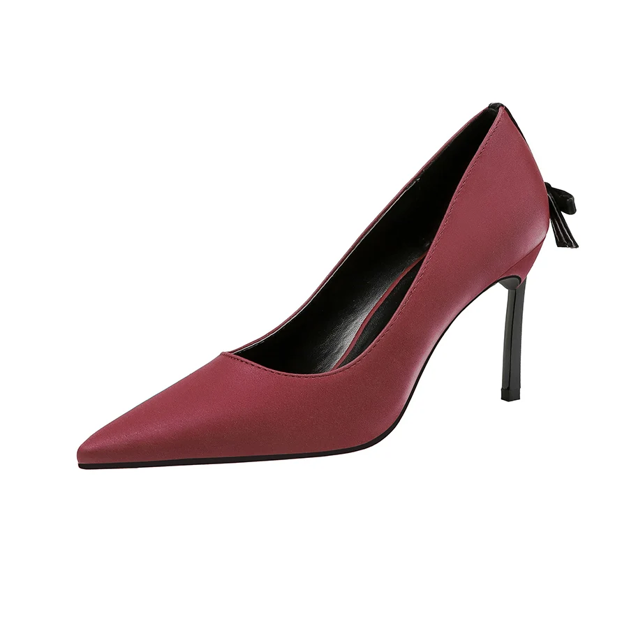 Женские туфли-лодочки на высоком каблуке однотонные туфли с острым носком бантом