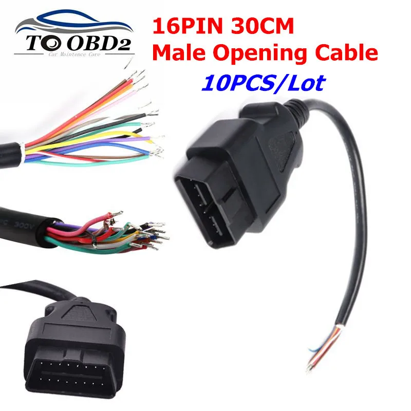 10 шт./лот оптовая продажа мужской OBD2 16 Pin код чтобы открыть линия ELM327 Авто