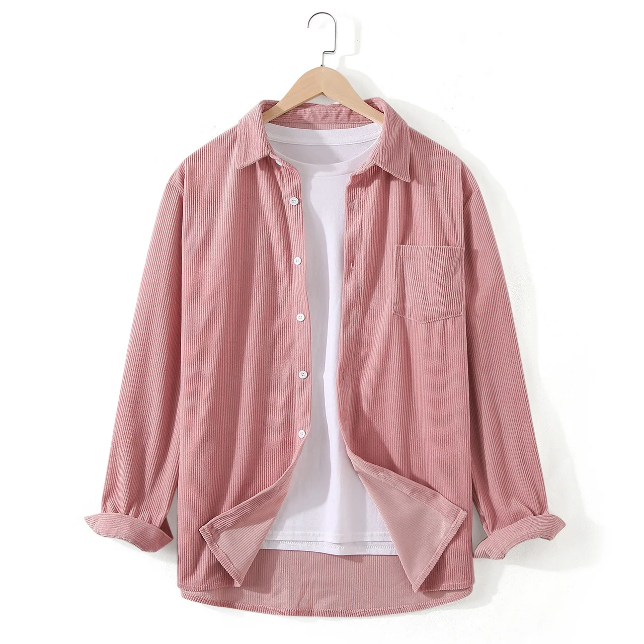 Мужская Вельветовая рубашка с отложным воротником однотонная Повседневная